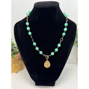 Vintage Jade Bead Necklace With 1/20 14K GF Toggle & Drop Pendant